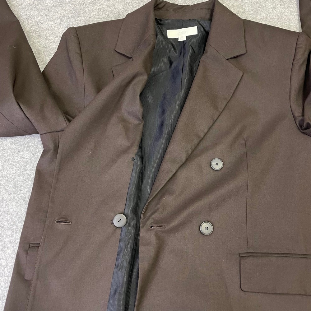 Zara Womens Chocolate Brown Double Breasted Oversized Blazer Jacket Size Small - Picture 8 of 16